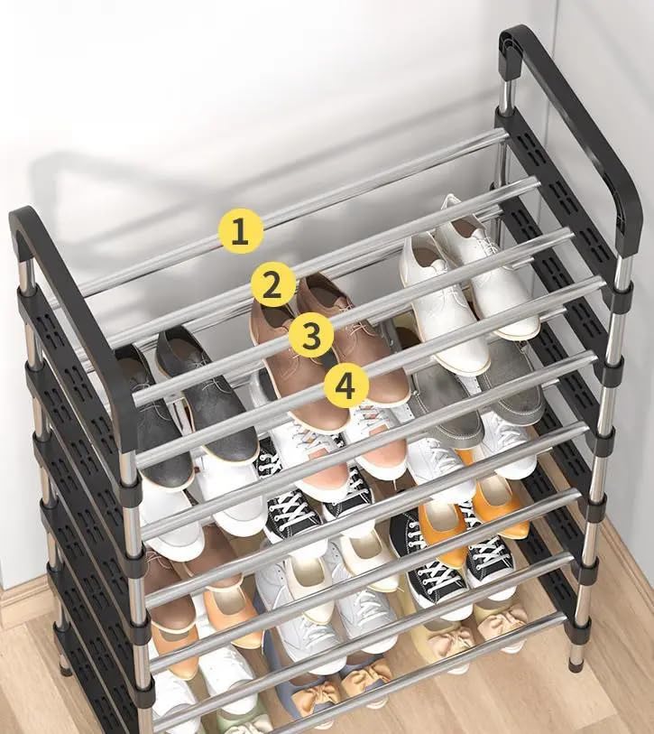 Image of 5 -Tier Shoe Rack for Closet, Entryway, or Bedroom - Large Capacity Tall Shoe Organizer Storage Shelf Holds 35 + Pairs Space Saving Freestanding Metal Shoe Stand with Steel Pipes & Plastic Connectors,