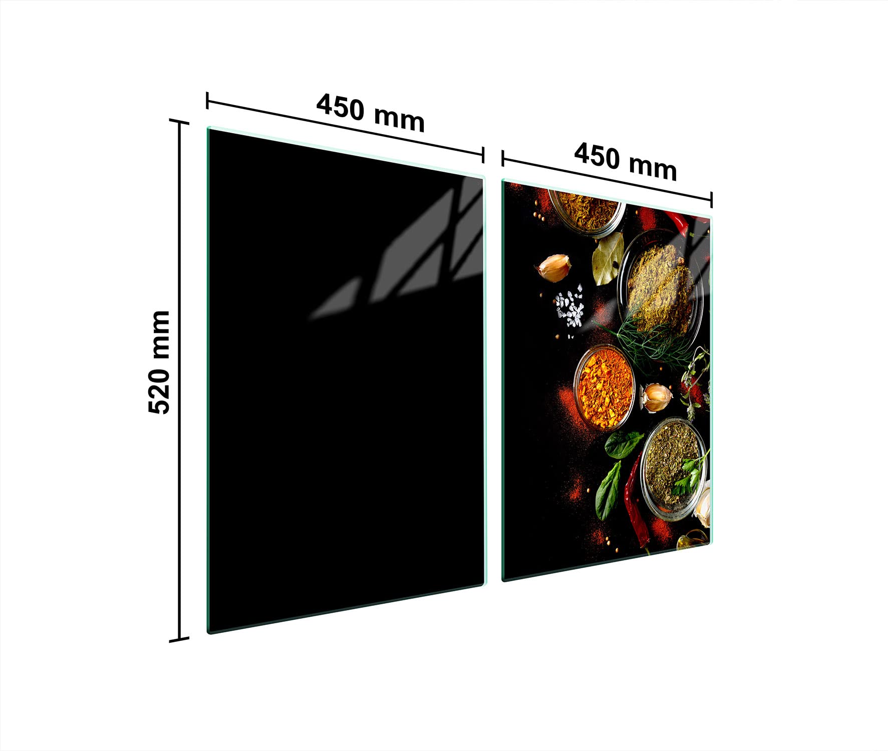 Placas de cocina de 2 piezas 2 x 45 x 52 cm cubierta de vitrocerámica, cocina eléctrica, inducción, protección contra salpicaduras, placa de cristal para cortar, ESPECIAS