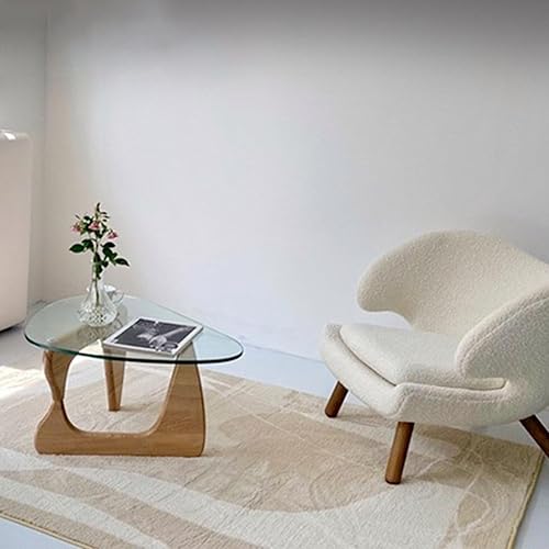 Miniatura 84 de Pequeña mesa auxiliar ovalada de cristal, mesa moderna triangular para sala de estar, centro negro, base de madera maciza y parte superior