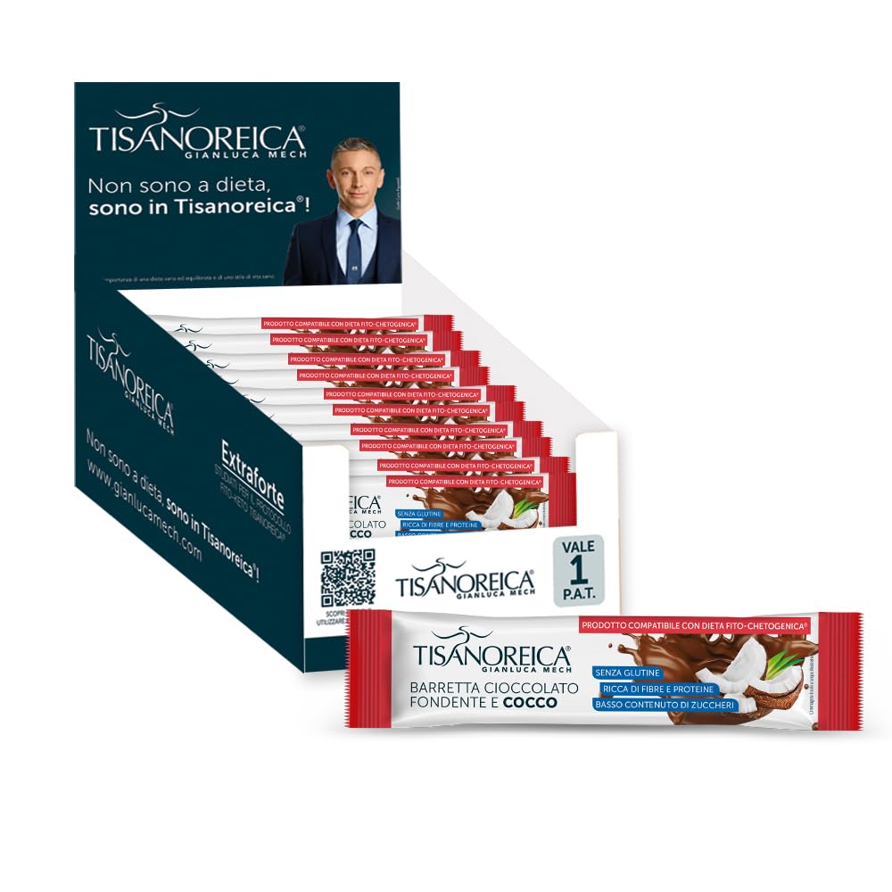 Gianluca Mech | Barretta Cioccolato Fondente e Cocco, 15 Pezzi x 35g, Barretta Ricca di Fibre e Proteine, per Dieta Fito-Chetogenica,Senza Glutine