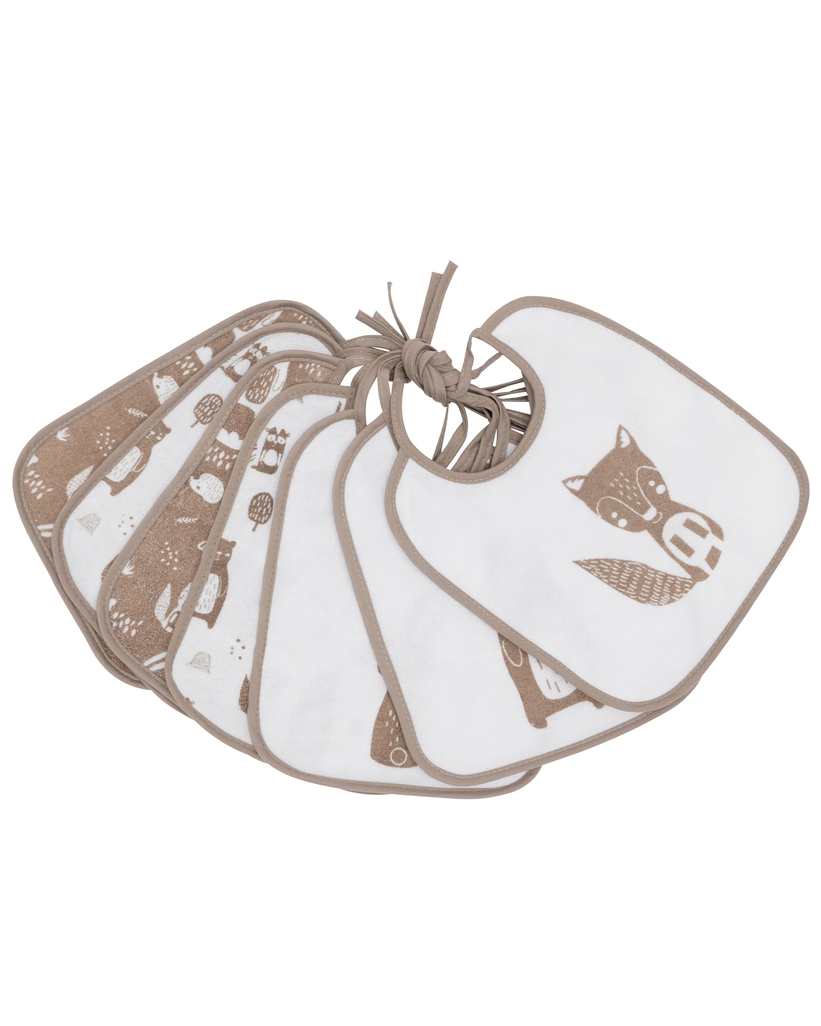 Kindsgard Bindelätzchen 7er-Pack „happaklat“ – Braun – wasserdicht, abwischbar & pflegeleicht – 75% Bio-Baumwolle – Baby Lätzchen zum Binden – 24x20 cm – unisex Set für Jungen & Mädchen