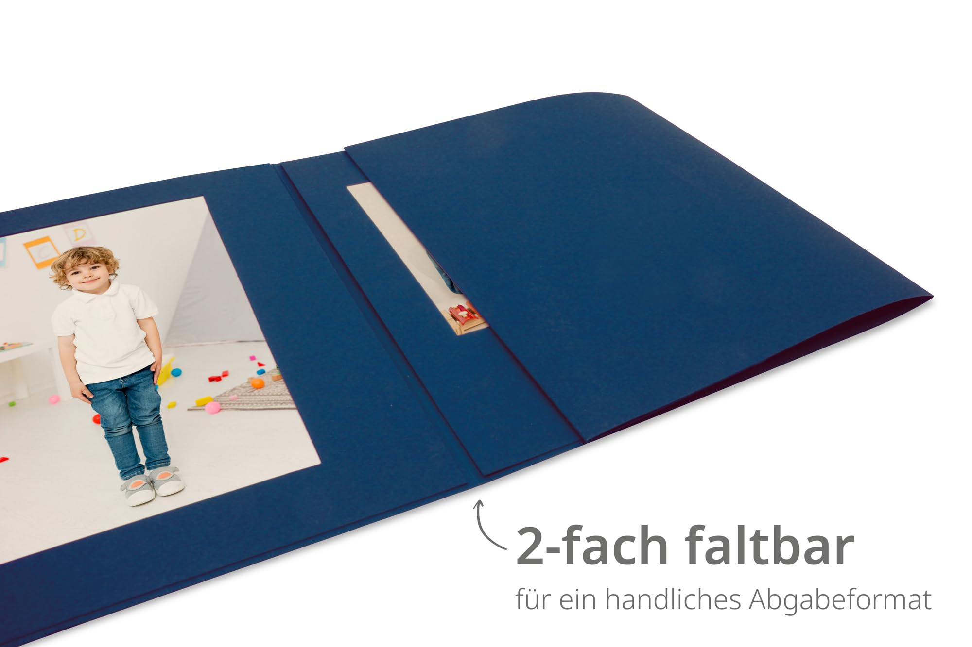 25 Fotomappen für Fotografen – 3-teilig, für Bilder im Format 13x18 cm – Hochwertiger Karton, 270 g/m², ideal für Hochformat & Querformat – Einsteck-Langtasche inklusive (Blau)