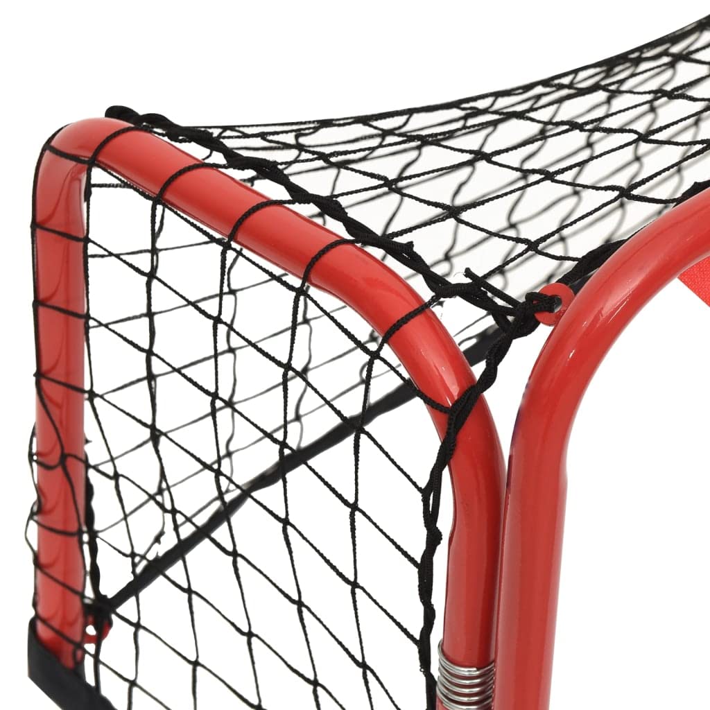vidaXL But de hockey sur glace avec filet, filet d'entraînement de hockey pour adultes et enfants, filet d'entraînement de hockey pour cour, pelouse, acier et polyester - Rouge et noir