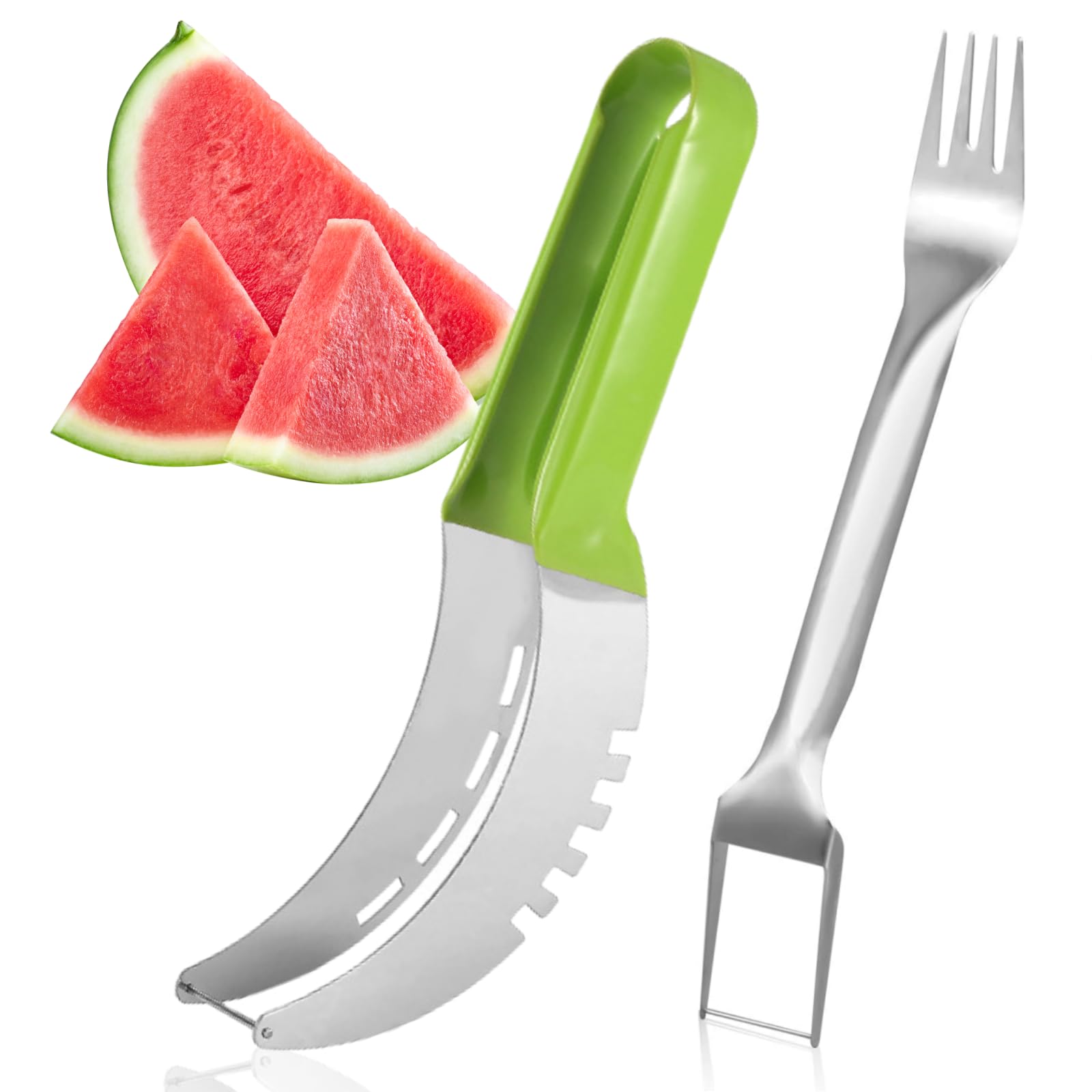 Watermelon Slicer Cutter,2-in-1 Stainless Steel Watermelon Slicer & Fork,Portable Melon Cutter Tool for Cantaloupe, Papaya, Dragon Fruit,Ideal for Home, Kitchen, Camping,and Parties