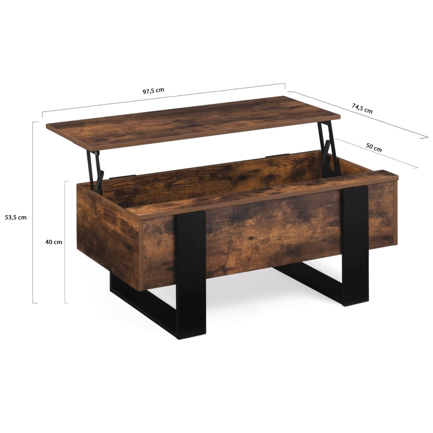 IDMarket - Mesa Baja con Bandeja Elevable Rectangular Phoenix Madera Efecto Envejecido y Negro