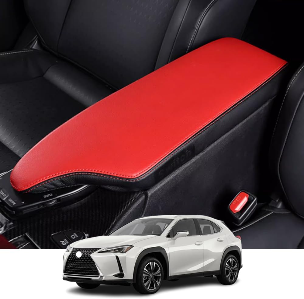 Kakash Custom Interior Accessories for Lexus UX 200 250h 2019 2020 2022 2023 Leather Center Console Cover Armrest Pad,Waterproof Anti-Scratch Protector Your Armrest(Red+Black)