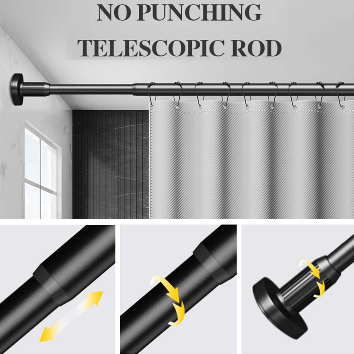 Verstellbare Duschvorhangstange, ohne Bohren, ausziehbare Gardinenstangen für Badezimmer und Fenster, 3,2 cm Durchmesser, einfache Installation, Weiß (410500 cm)