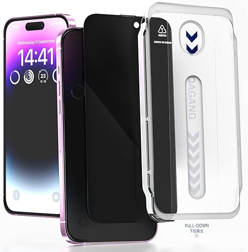 Mamol Paquete de 2 pantallas de privacidad para iPhone 14 Pro Max 6.7 pulgadas, eliminación automática de polvo diamantes duros 9H HD vidrio