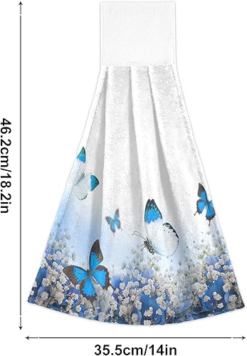 Miniatura 10 de 2 toallas de cocina colgantes con hermosas flores azules, estilo chinoiserie, toallas de baño de mano súper absorbentes, toallas de cocina de