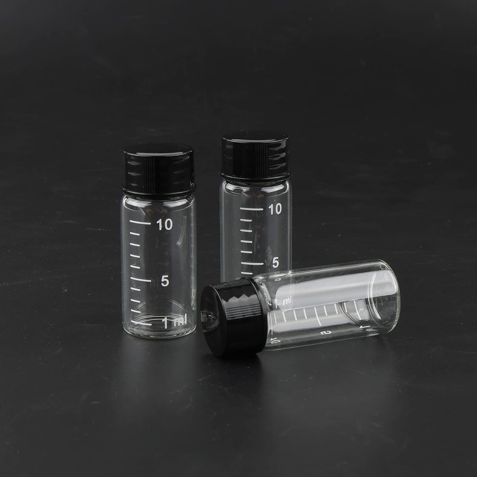 45 x Glasflaschen, 10 ml, klares Glas, Probenfläschchen, Behälter mit Graduierung und Schraubverschluss, 10 Trichter enthalten