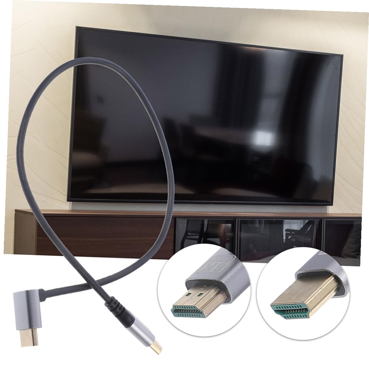 FUOYLOO 8k High-Definition Cable Male to Male Video Wire 1 Meter Upward Right Angle Connector for Computer Monitor and Projector Use