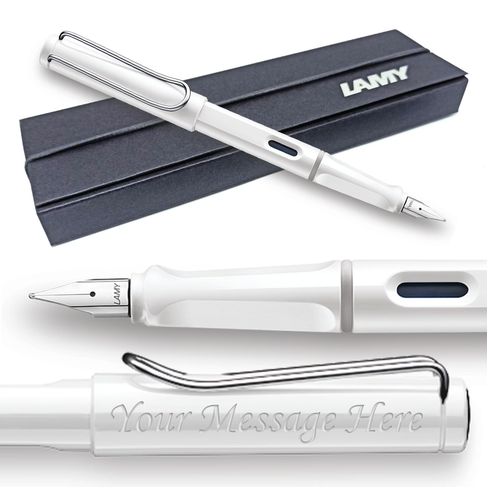 Fountain Pen Lamy Safari - Personalised with Engraving (Medium Nib, Glossy White) — image 1