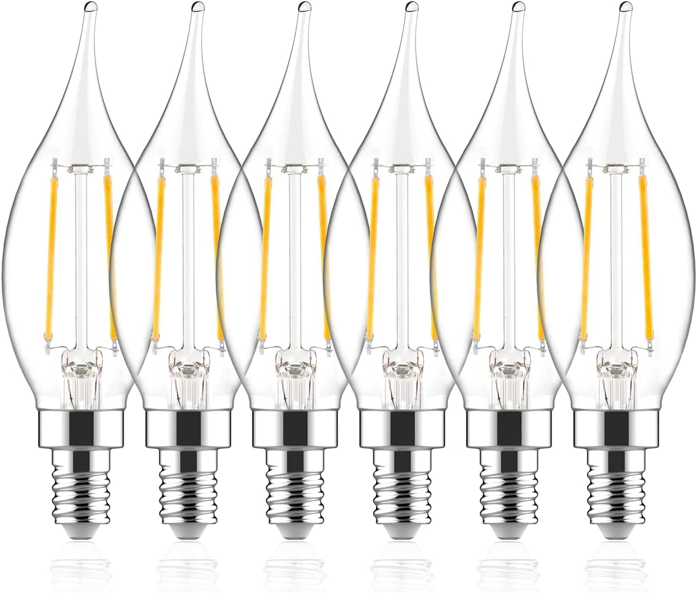 60W Equivalent Dimmable LED Chandelier Bulb - 4.5W 2700K Soft White Vintage Filament Candle Bulb, E12 Candelabra Base, 6 Pack