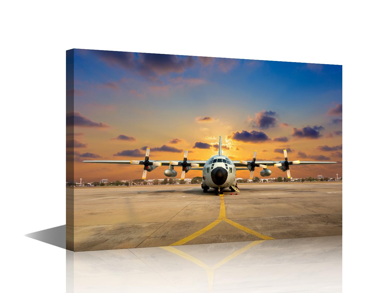 TISHIRON 1 Panels Modern Canvas Wall Art Military Aircraft on the Runway During Sunset Posters Paintings Contemporary Artwork for Home Office Hotel Wall Decorations, Ready to Hang, 24" Wx16 H