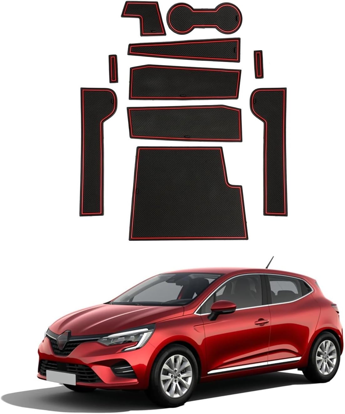 Compatible with Renault Clio 5 2020-2024 Handbrake Version Car Door Groove Mat Anti-Slip Slot Pad Auto Compatible with Renault Clio 5 Accessories 2024(Red)