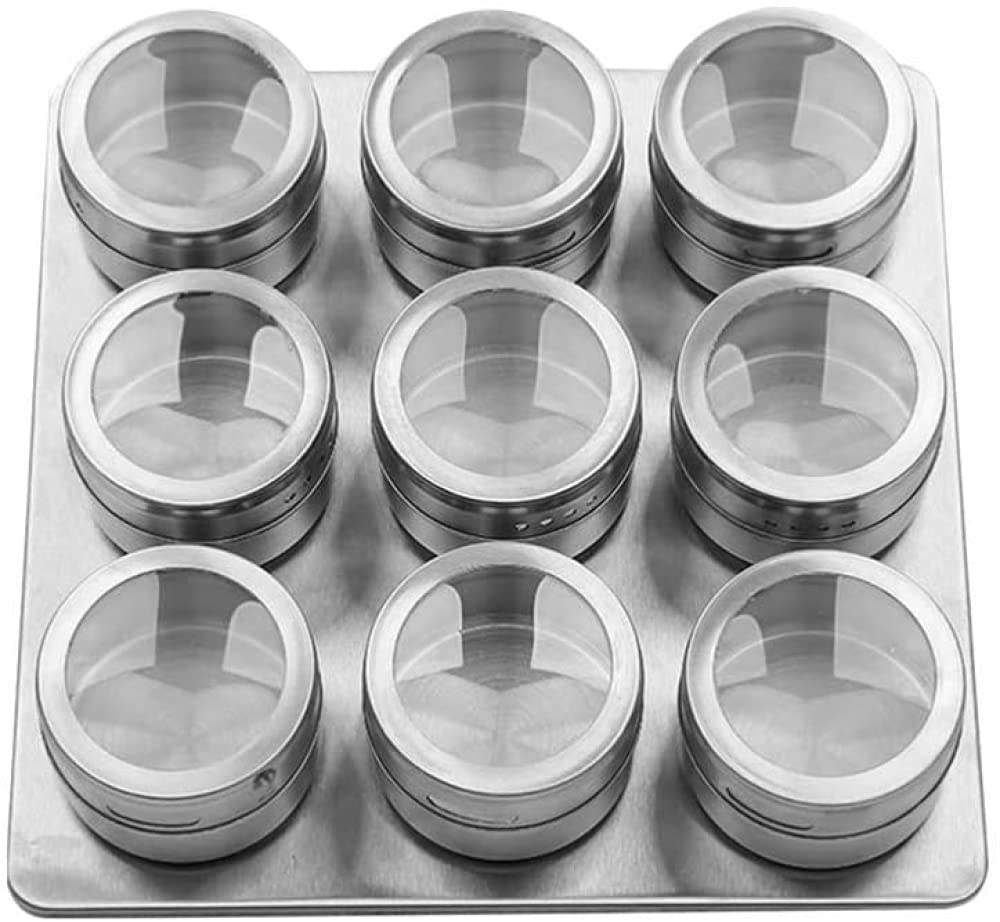 Gewürzglas, 9-teiliges Set Gewürzbehälter aus Edelstahl, magnetische Gewürzgläser mit Deckel, Gewürzaufbewahrungsdosen