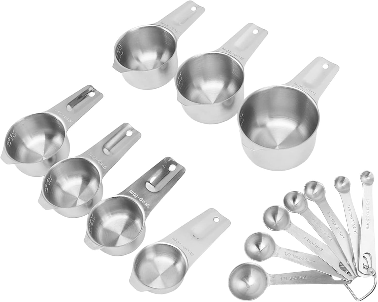 Measuring Cups Set Stainless Steel Stackable Multifunctional Metal Nesting Measuring Cups Set with Easy to Read for Kitchen Tools, Set of 14