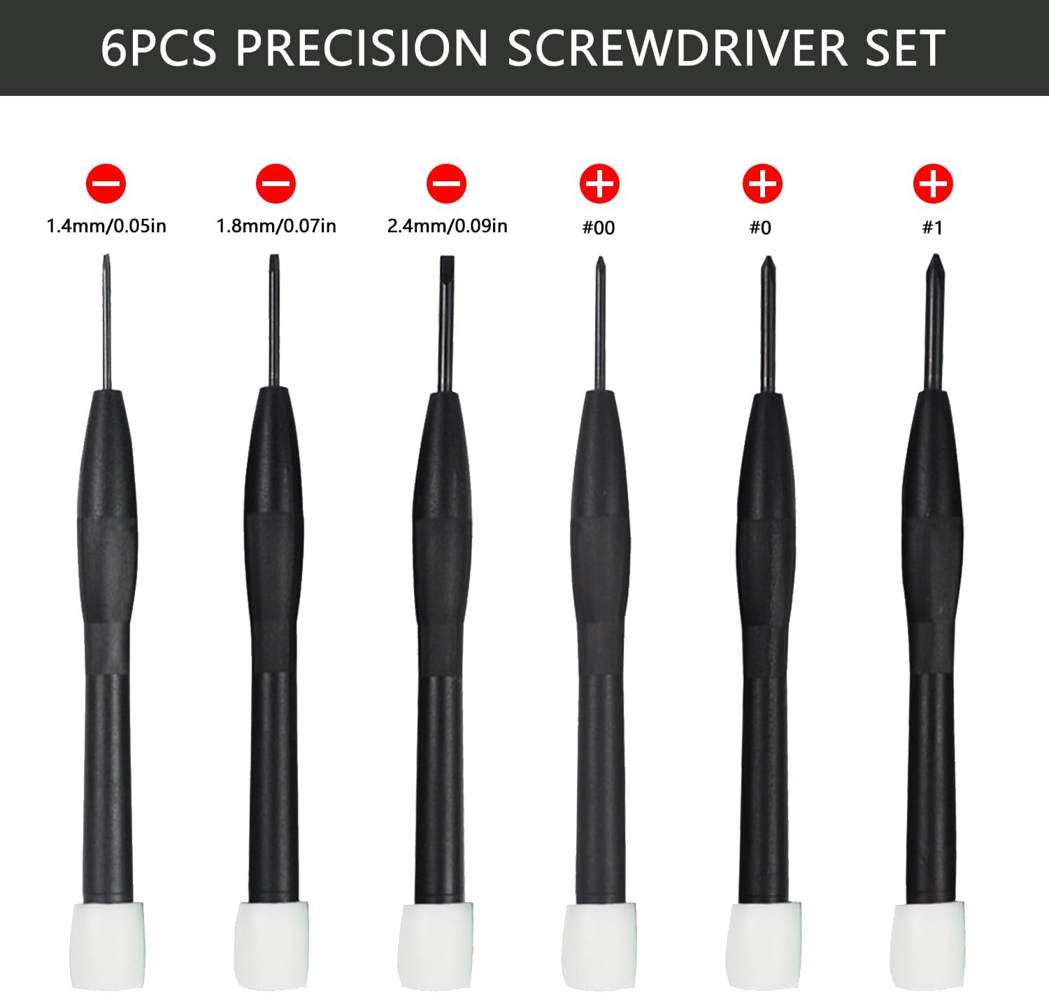 6pcs Mini Flathead and Phillips Micro Precision Head Small Screwdriver Set CRV Eyeglasses Watches Electronics Computer Tools Repair Kit (3pcs Flathead+3pcs Phillips)