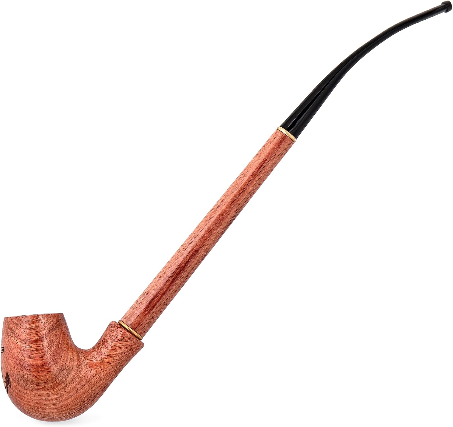 13.2’’/33cm Long wooden tobacco smoking pipe with Marine Anchor engraving | Churchwarden pipes for 9mm filter, velvet pouch gift