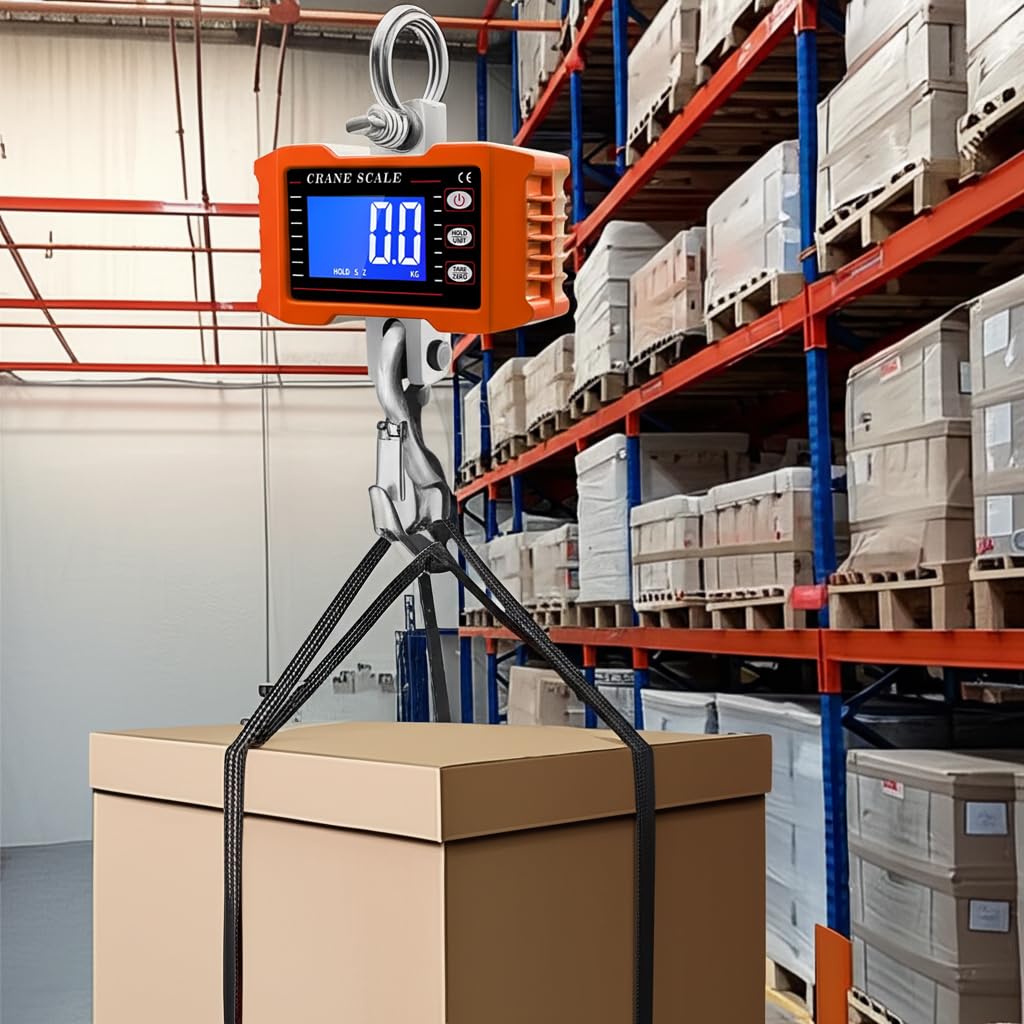 1T 1000KG Kranwaage Wiederaufladbare Modelle Smart Schwere Typ Crane Maßstab mit Alulegierung von Luftfahrtqualität Elektronische Hängewaage Digital Haken Hängewaage (Orange)