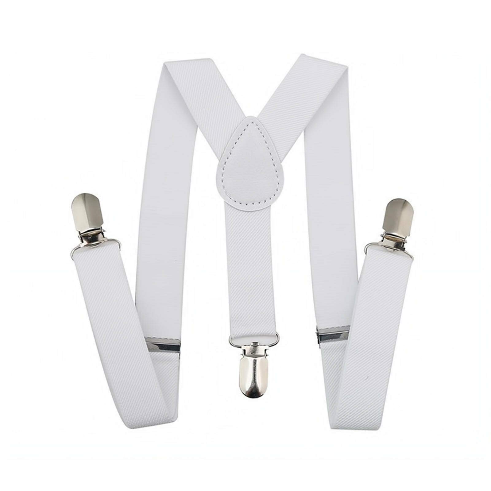Gizelle Men's White Suspender Braces 1920'S Mob Gangster Hat Tie Braces Set Felt Trilby Al Capone Fancy Dress (White Suspender Braces)