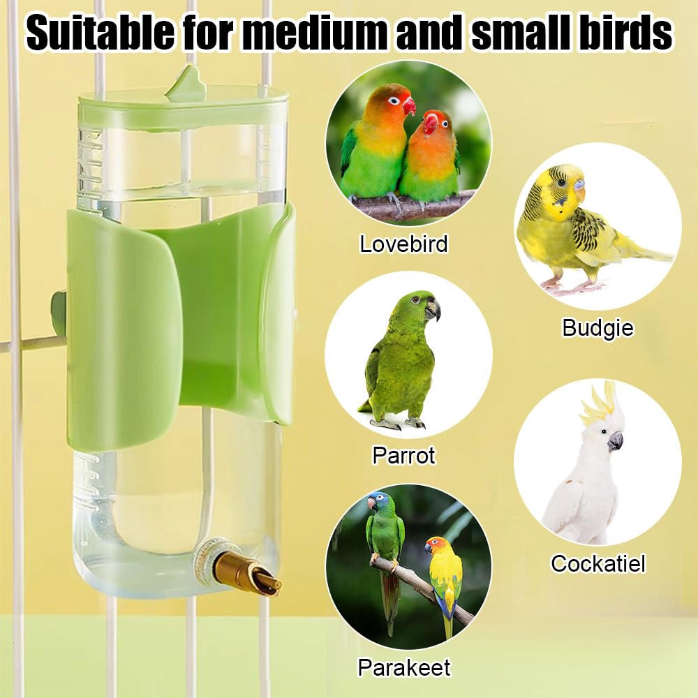 Dispensador de agua para loros, alimentador automático de agua para pájaros de 9.5 onzas con cubierta superior para cacatúas, tortolitos, periquitos