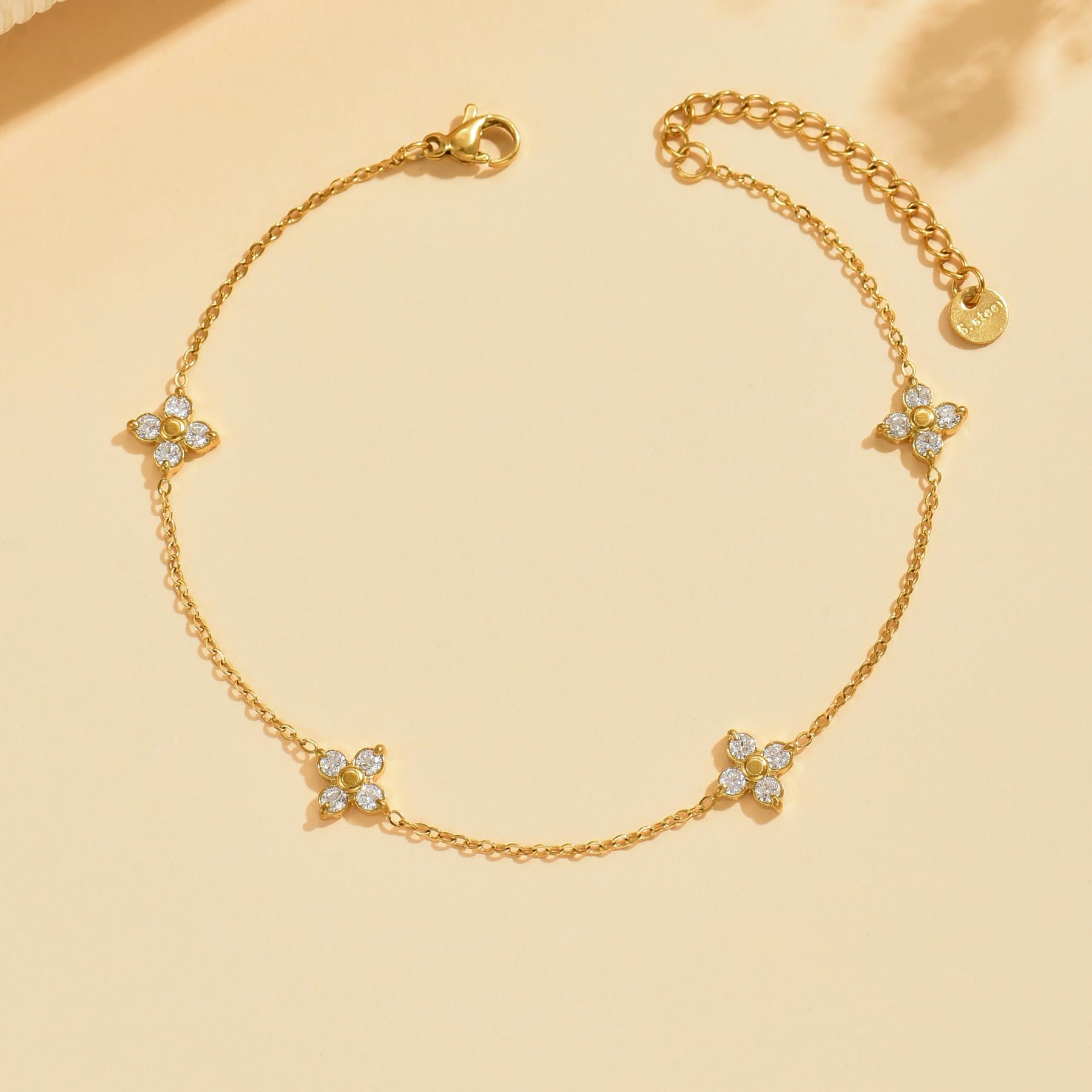 Tobilleras de diamantes chapados en oro de 18 quilates para mujer, impermeables, con circonita cúbica, cadena de eslabones de lazo, tobilleras no se deslustran para el verano y la playa 6