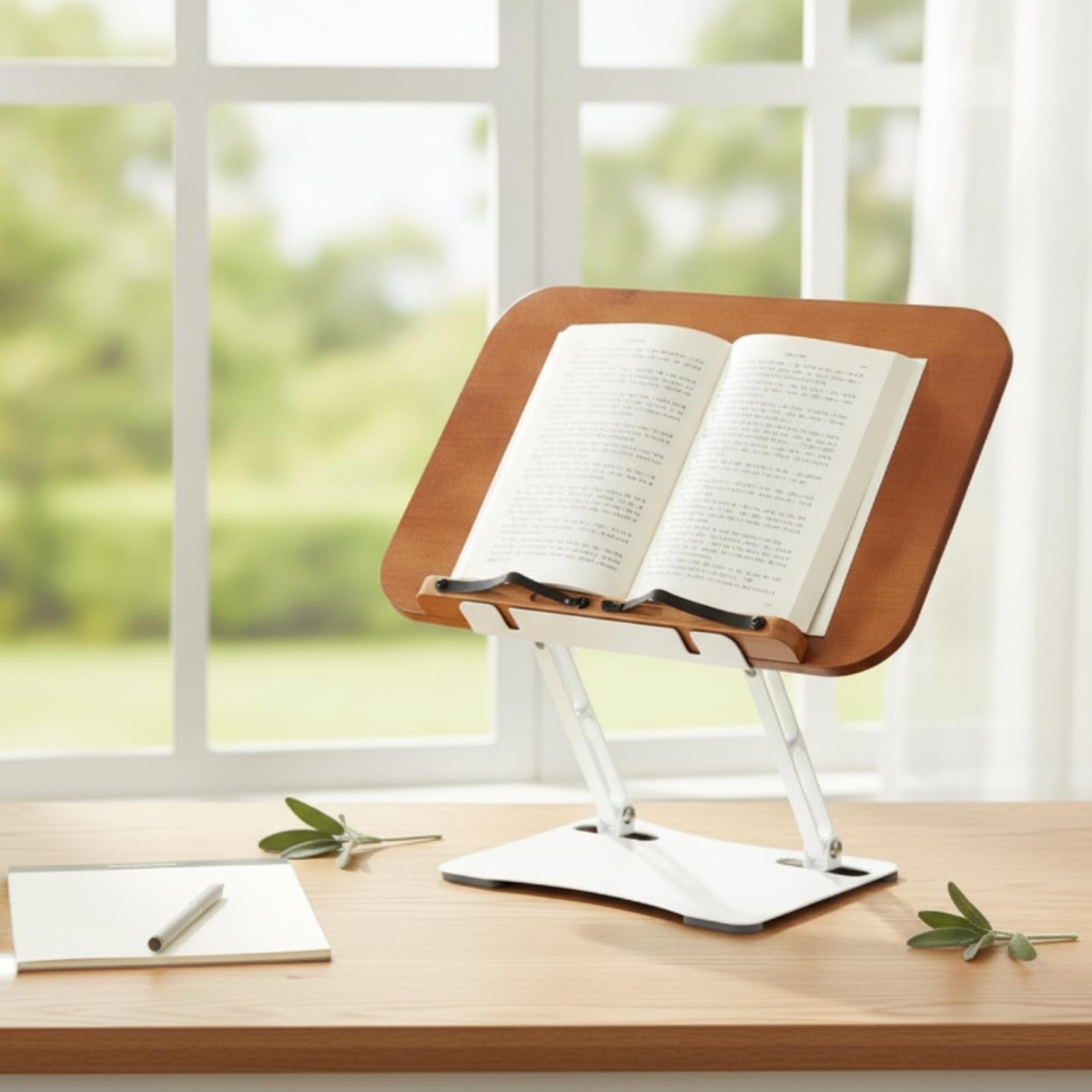 Colcolo Atril de Lectura Ajustable Soporte Atril Base Portadocumentos con Tablero Robusto y Clips el Espacio y Mejora la Concentración Adecuado para Hogar, S-J04 Bambú Elevable Con Doble Soporte