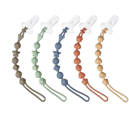 Miniatura 7 de PandaEar Paquete de 5 clips de silicona para chupete, soporte para chupete con diseño de una pieza para bebés, niños y niñas, juguetes de dentición