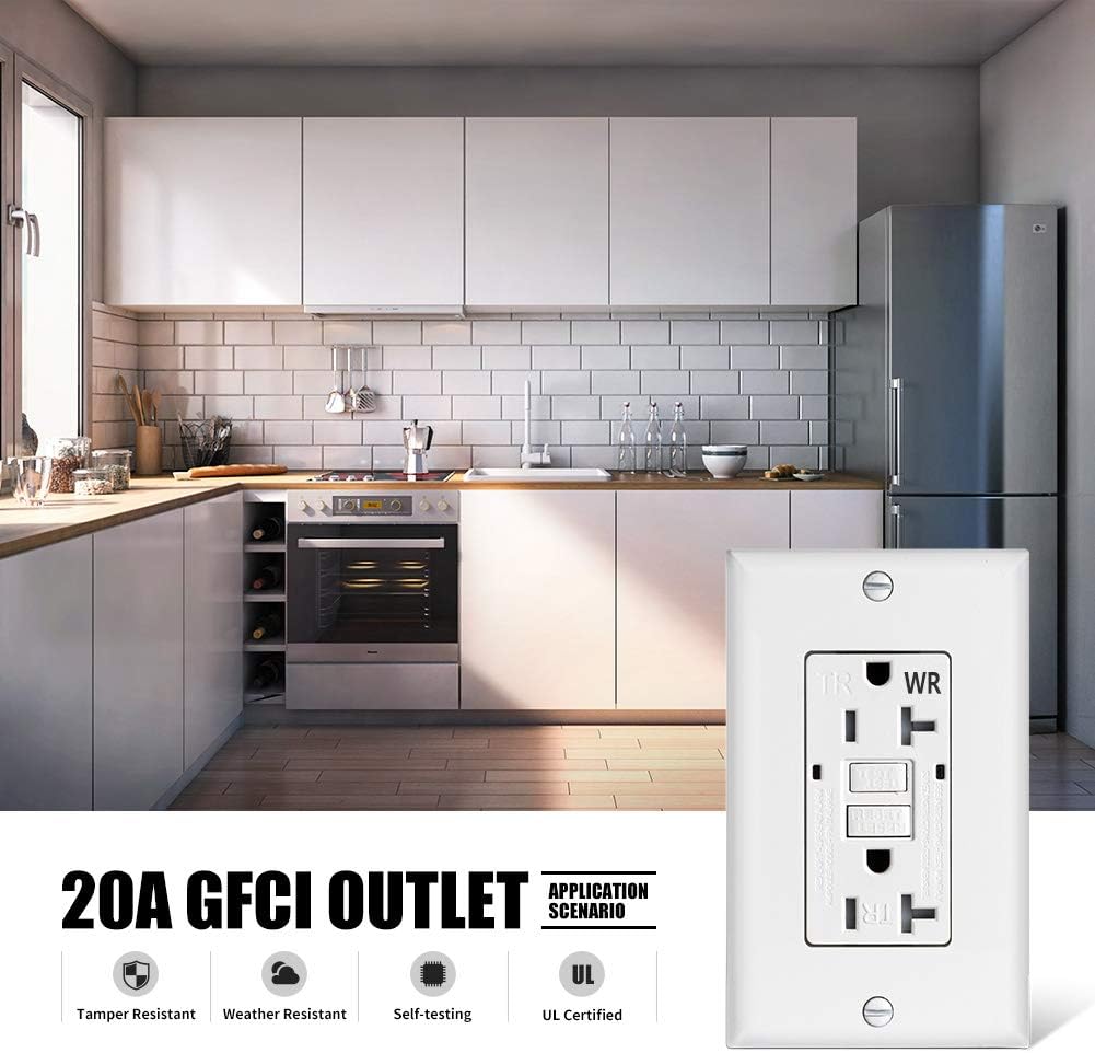20Amp GFCI Outlet Receptacle Outdoor –Duplex Self Test Tamper Resistant and Weather Resistant Ground Fault Circuit Interrupter Outlet for Indoor or Outdoor, including Wall Plate and Screws - - 