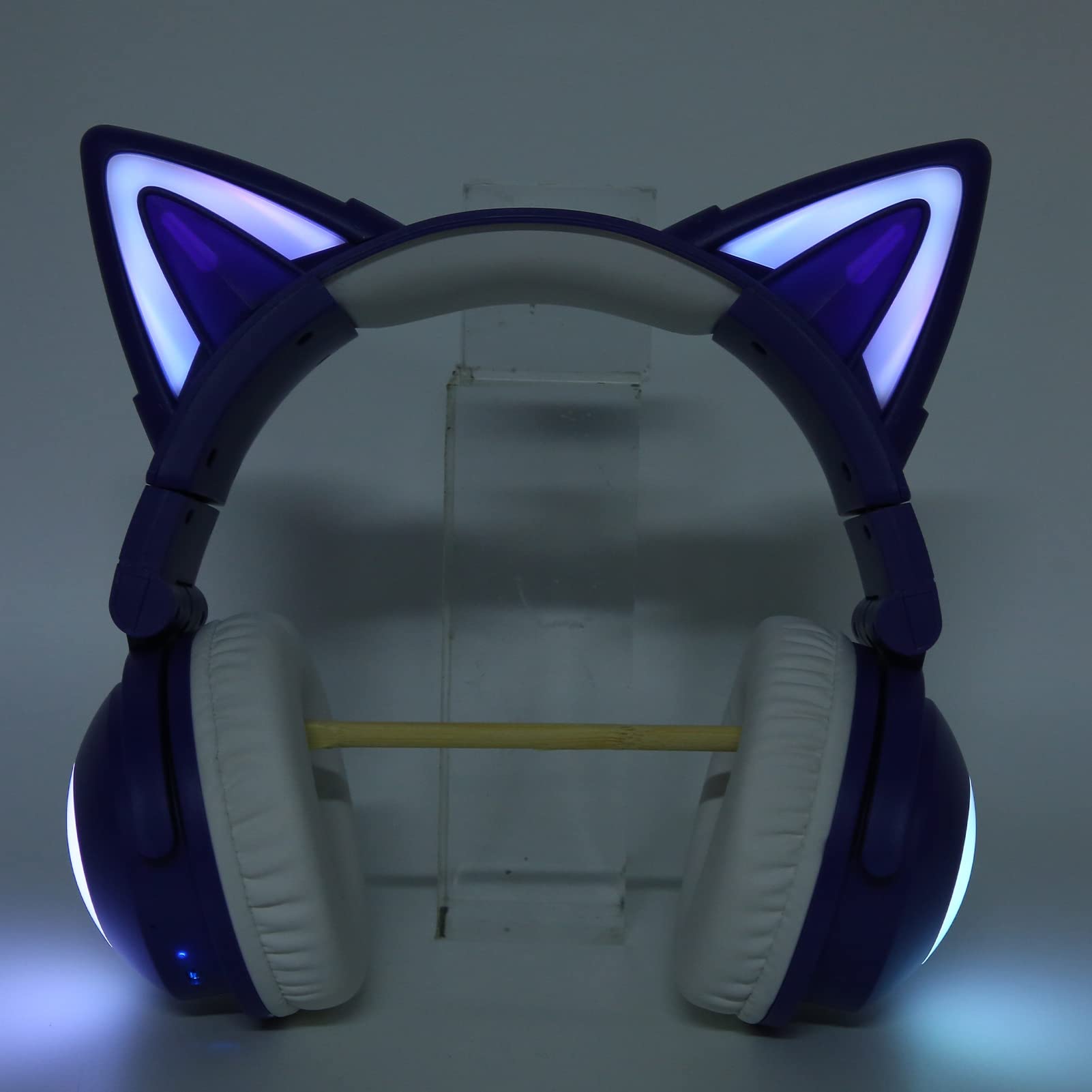 Asixxsix Cuffie Cat Ear, Cuffie da Gioco Stereo Bluetooth con Microfono Integrato e Luce LED RGB, Sovrauricolari per Cellulare Portatile, Archetto Regolabile (BLUE)