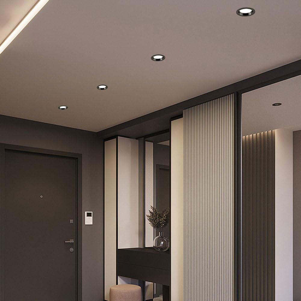 Downlight LED empotrable de 3,5"/4,4" (3,9"/4,4"), Paquete de 6 Unidades, Color Seleccionable 3000K | 4000K | 6000K, luz LED Regulable, Color Negro, Aluminio Redondo Ultrafino,5w