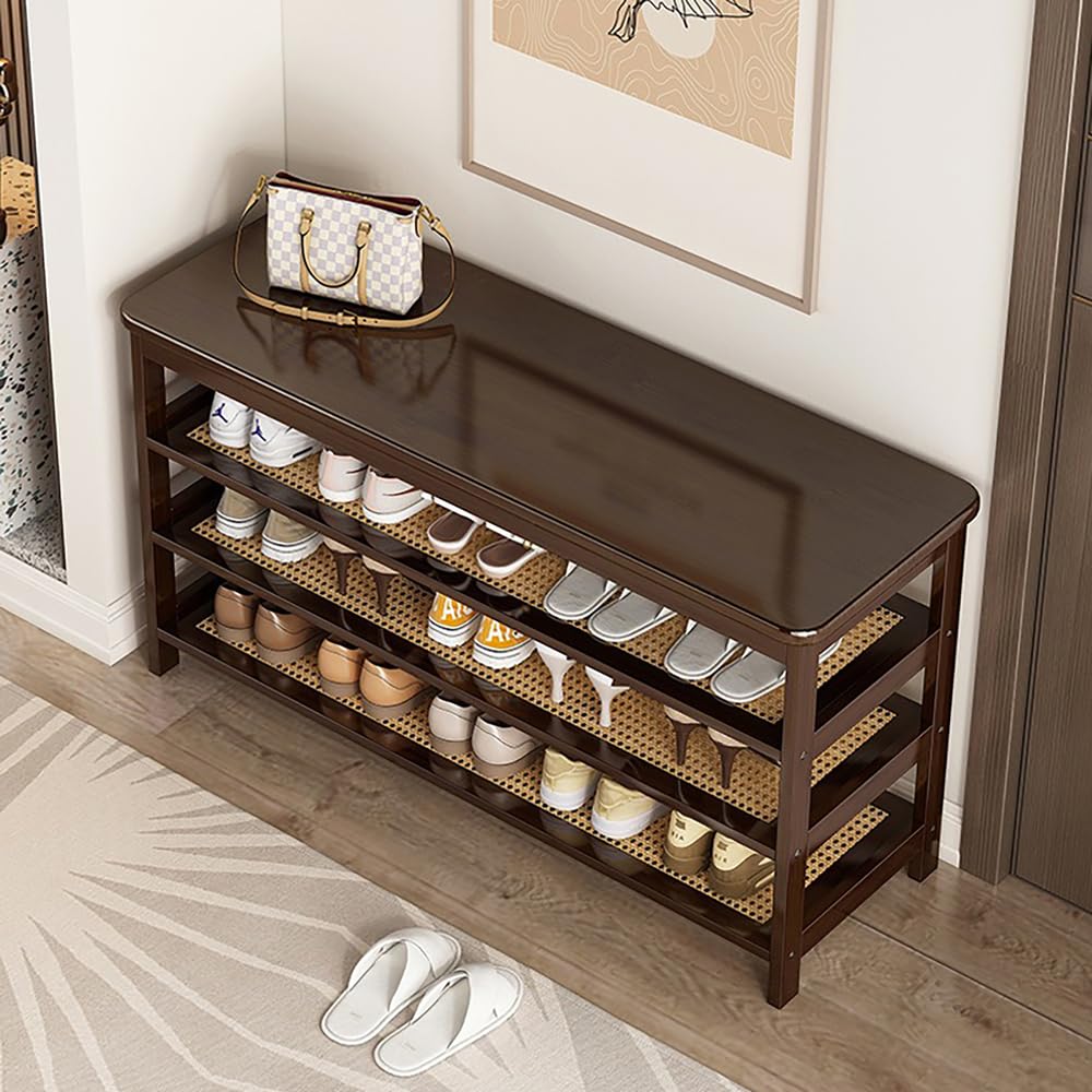 WYRNOBRX 37.4Inch Outdoor Shoe Storage Wicker Storage Rack Solid Wood Storage Rack Entrance Hall Shoe Bench Small Shoe Rack for Small Homes Hall Furniture,Natural/85CM