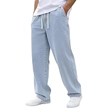 Relaxed Fit Baggy Jeans for Men Drawstring Elastic Waist Wide Leg Denim Pants Skate Carpenter Jeans Streetwear
