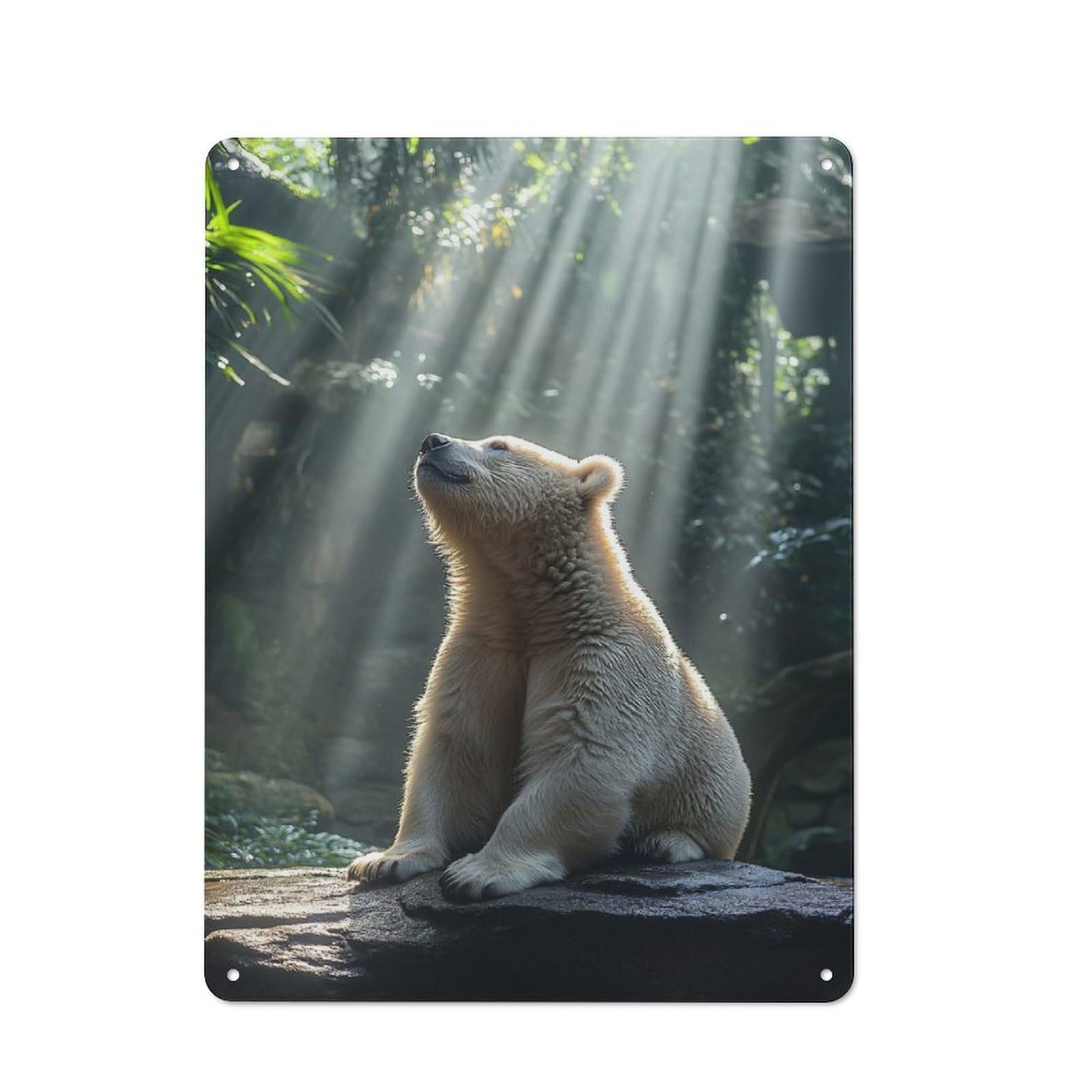 Metal Plaque 40x30cm with Bear in Sunlight for Pub Or Café, Retro Decor, for Pub Decor Enthusiasts Refreshing A Room in Autumn