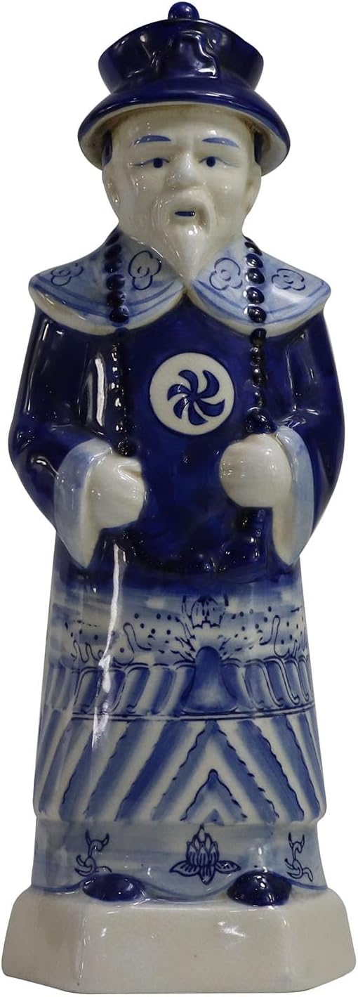Hand Painted Antique Blue and White Porcelain Figurines Qing Dynasty Ceramic Chinese Emperor Statue Traditional Home Decor Table Accessory (Small - Qianlong)