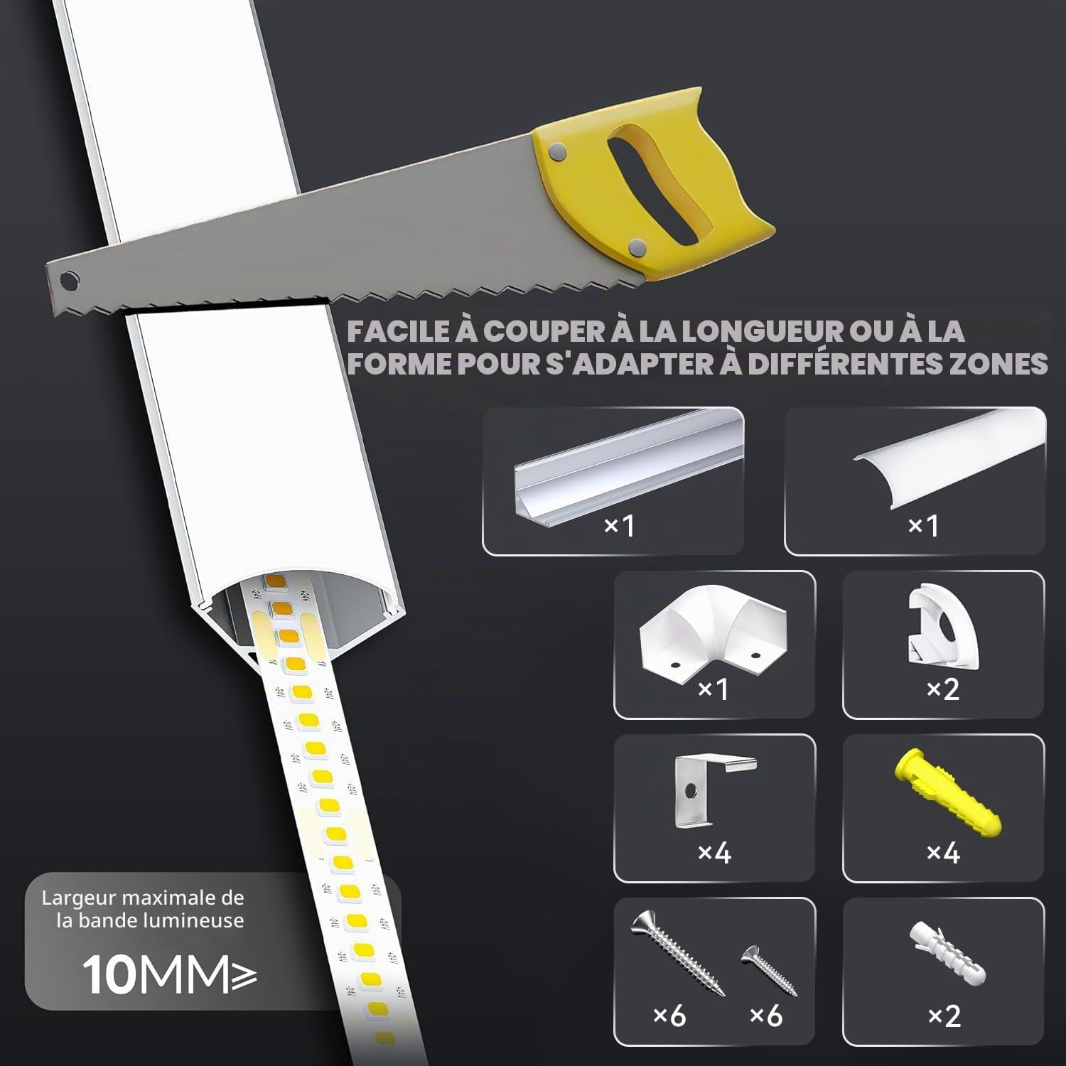 Shine Plus Profilé LED, Profile alu pour ruban 16 × 2mètres, 45 degrés en forme de, avec Couvercle PC Laiteux, Embouts et Clip de Montage pour Bande LED (10pièces × 2m)