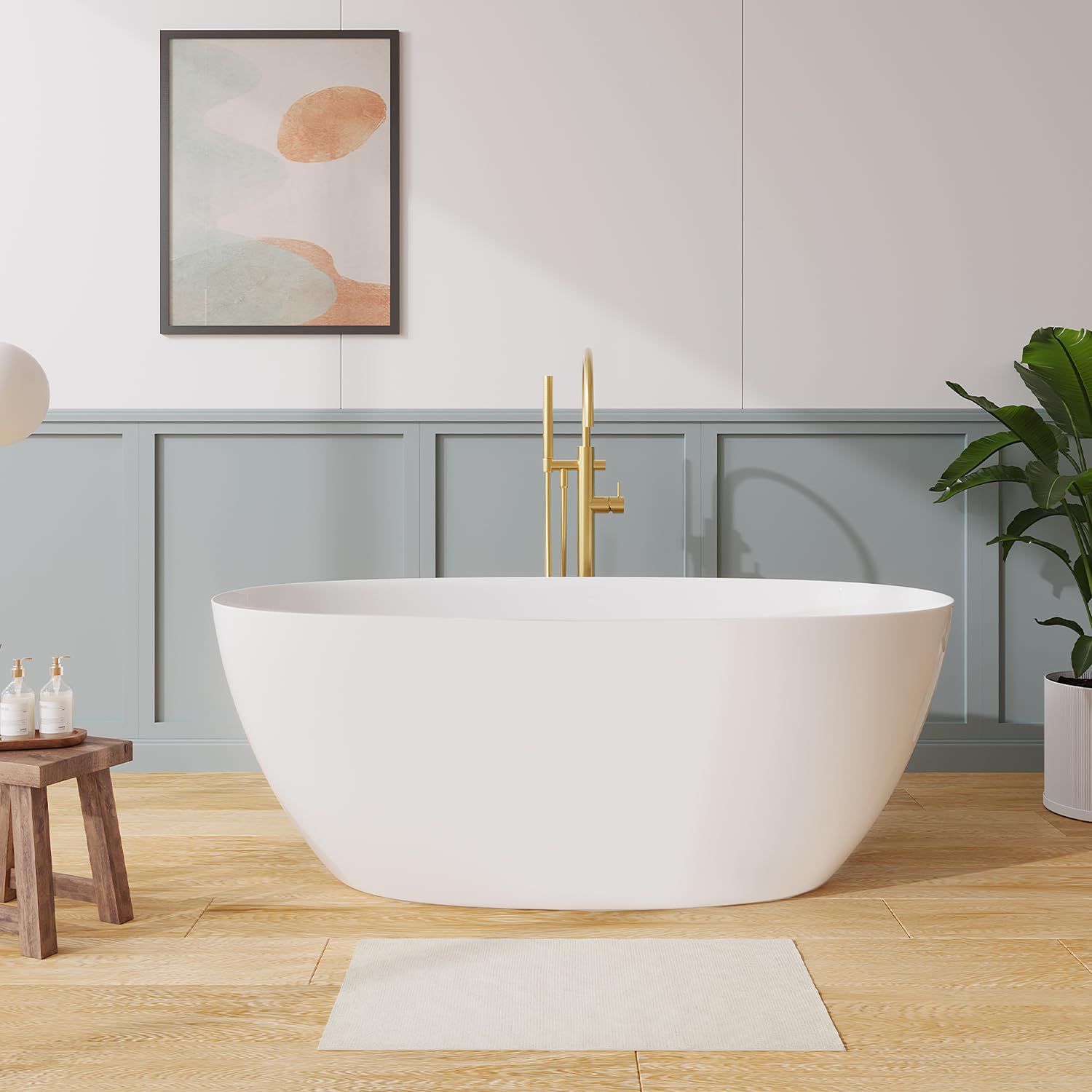 ARTSTONE 55 inch Stone Resin Freestanding Bathtub, Oval Solid Surface ...