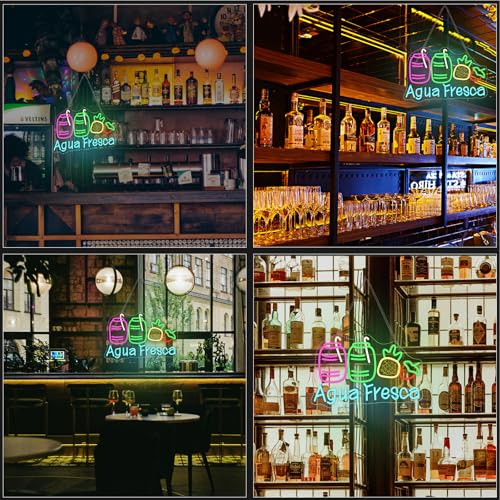 Image of Agua Fresca Neon Signs for Wall Decor Dimmable Colorful LED Light with Fruits and Straw USB Powered Fun Signs for Latin Restaurants Store Food Stalls Cafes Bars Kitchens