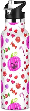 Water Bottle with Straw Lid 20 oz Pumpkins and Candy Stainless Steel Vacuum Insulated Sports Water Bottles, Leakproof, BPA-Free
