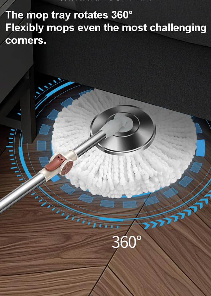 Juego de trapeador y Cubo con Ruedas, trapeador Giratorio y Cubo con escurridor, trapeador Giratorio de 360° con 4 Cabezales de trapeador de Microfibra para la Limpieza del hogar