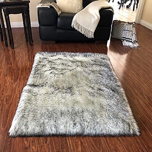 LAMBZY '' Lena Collection '' Faux Sheepskin | Super Soft Hypoallergenic Rectangular Area Rug | Plush Fur Premium Shag (6'x9',180x270cm, Black Tips)
