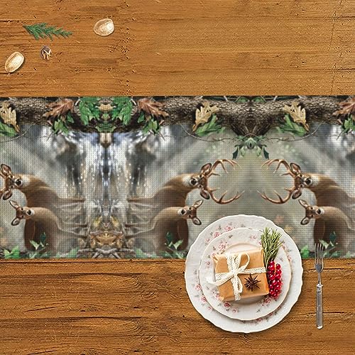 Chemin de table rustique imprimé cerf camouflage pour décoration de repas