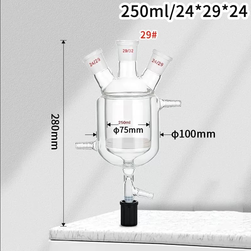 100-2000ml Lab Jacketed Three-Neck Vacuum Piston Reaction Bottle - Double-Layer Reaction Vessel for Reactions(250ml 24x29x24)