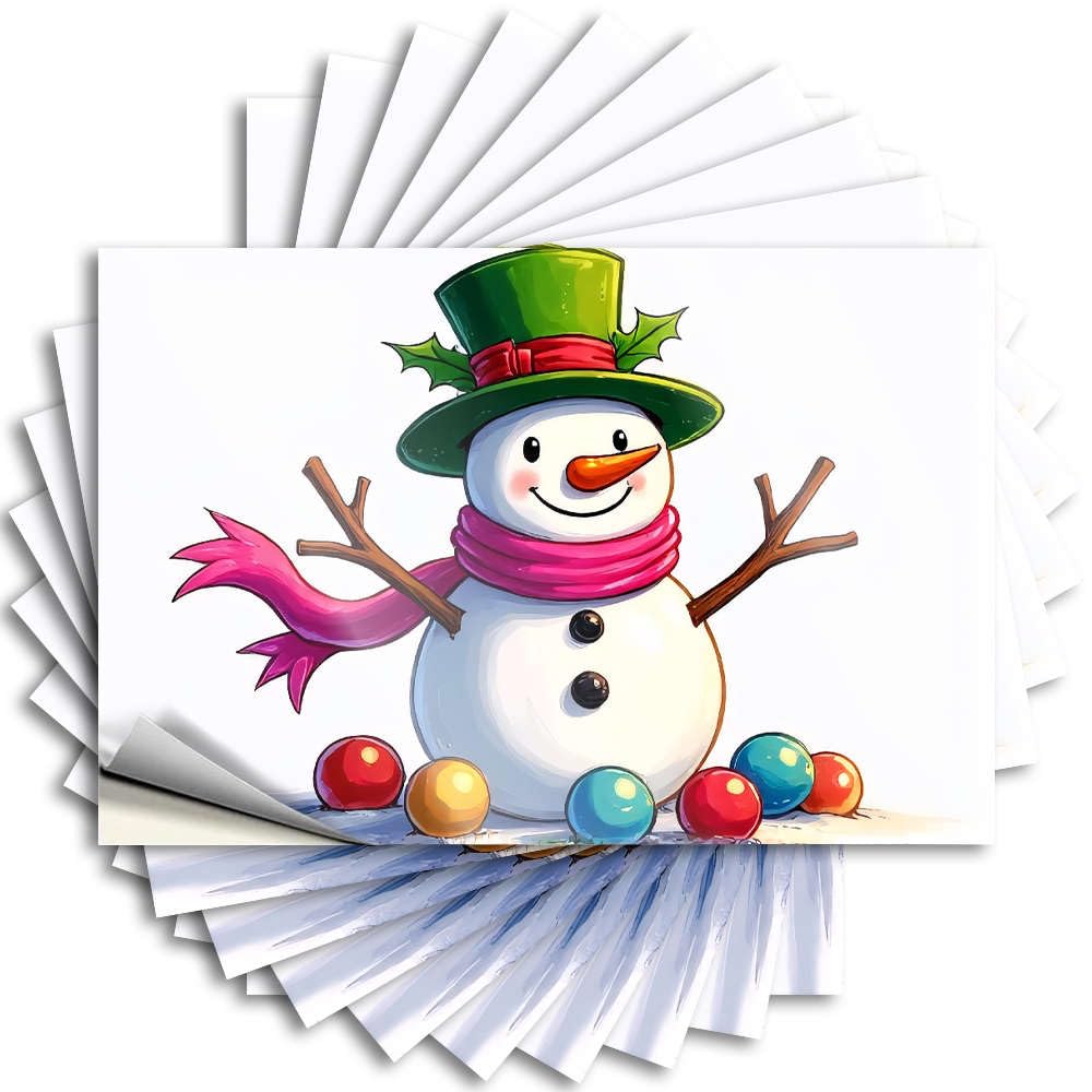 Western Bathroom, Decal Window A Cheerful Snowman Wearing A Green Hat and Pink Scarf, Surrounded | Motorcycle Tiki Bar Accessories(8X12CM)