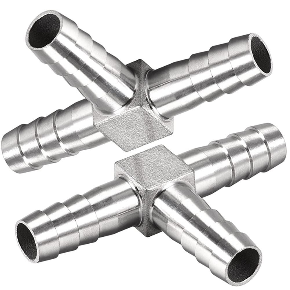 Metaland Stainless Steel 1/4 Hose Barb Tee 3 Way T Shaped Co2 Splitter