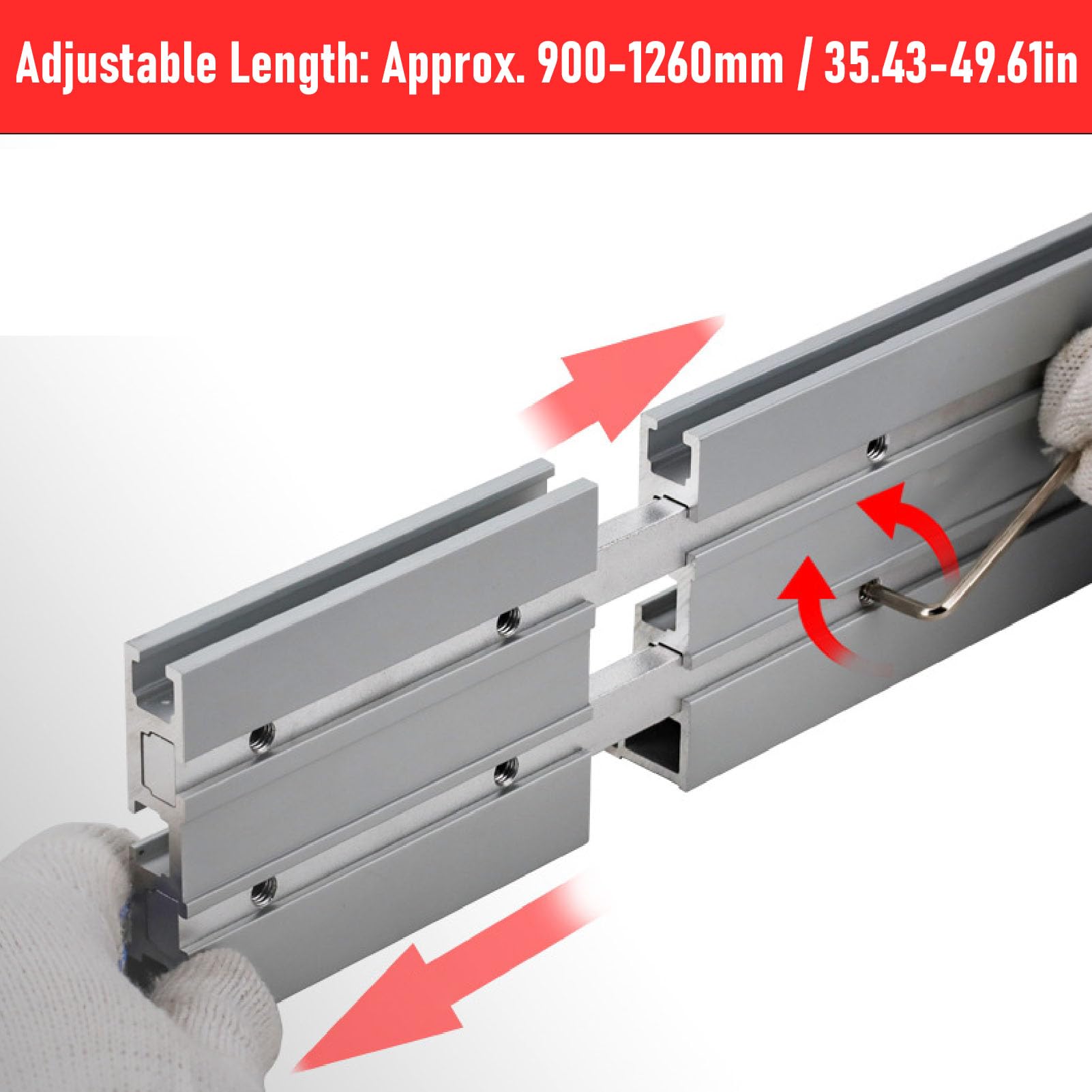 Generic T Track Miter Fence, Typ 75, Teleskopowa Składana Prowadnica 900-1260 Mm do Stołu Frezarskiego i Piły Stołowej, ze Stopu aluminium.