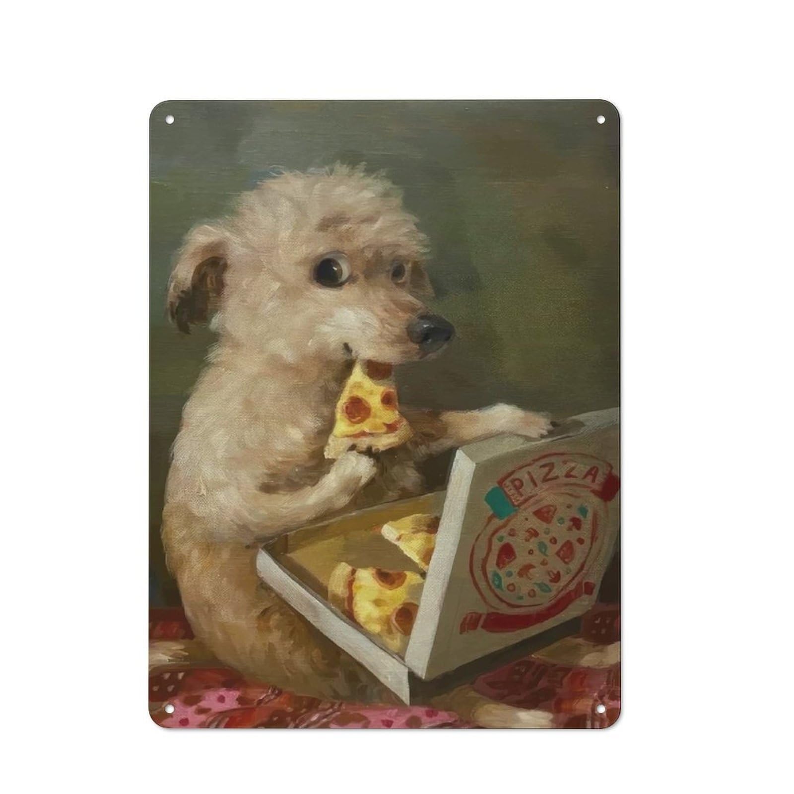 Junmoney Dog Eating Pizza Vintage Metal Wall Art Sign 40X30cm Featuring Old Style Wall Plaque For Kitchen, Hallway, Bar Or Small Cafe