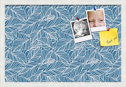 PinPix pin Cork Bulletin Board Made from Canvas, Foliage Navy White 24x16 Inches (Completed Size) and Framed in Satin White Frame (PinPix-1873-24x16_FRBW26074)