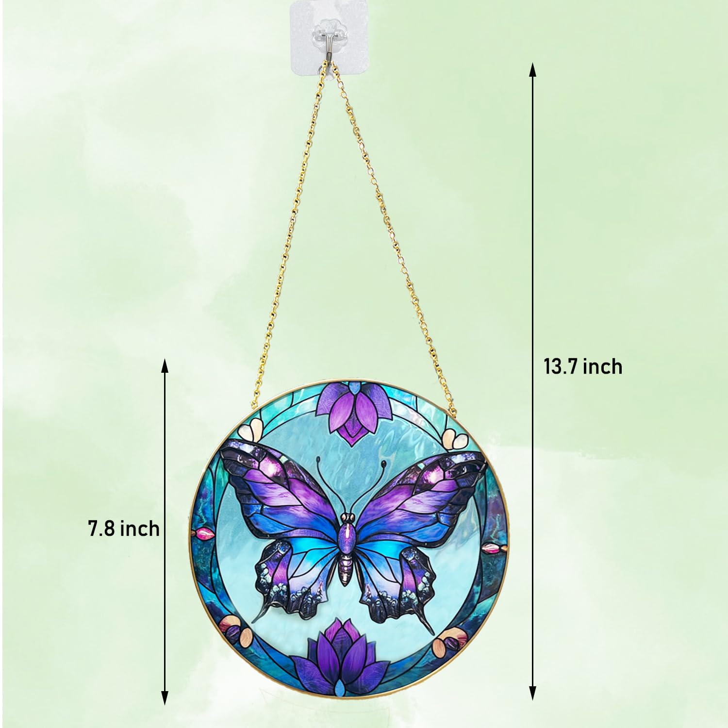 Schmetterling Buntglas Fensterbehang, 19,8 cm, handbemalt, Sonnenfänger, Glasscheibe, Wandkunst, Dekor mit Kette, Schmetterlings-Geschenke für Frauen, Mutter, Oma, Außen- und Innenbereich